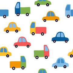 Childish seamless pattern with colorful cars