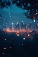 Fototapeta premium big city skyline illuminated with vibrant tech overlays and smart connections 