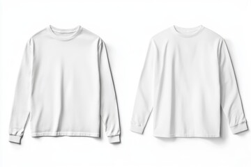 Two white long-sleeve shirts on white background.