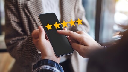 businessman holding a tablet computer with his hand. star review 