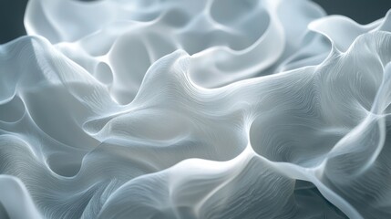 Obraz premium Abstract Draped Fabric, Elegant Light Grey Sheer Texture, Soft Flowing Waves, Subtle Light and Shadow