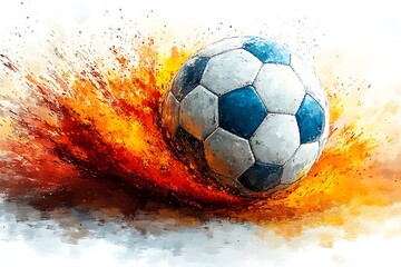 Fototapeta premium Dynamic Soccer Ball in Mid-Flight, a vibrant explosion of color.