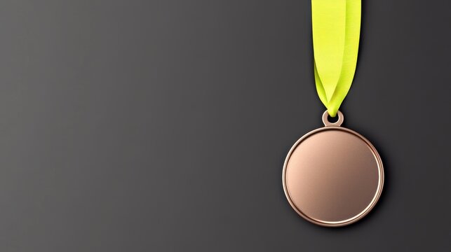 A bronze medal with a yellow ribbon on a dark background.