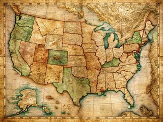 Antique 1867 United States Map, Vintage Cartography, Aged Paper Texture, Rule of Thirds Composition