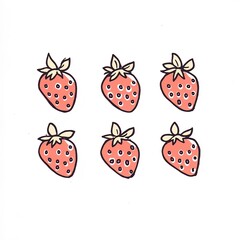 Charming Hand-Drawn Illustration: Six Delightful Strawberries on White. AI Generated