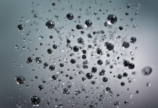 droplets suspended agains reflective water tiny surfaces bubbles air crystal clear