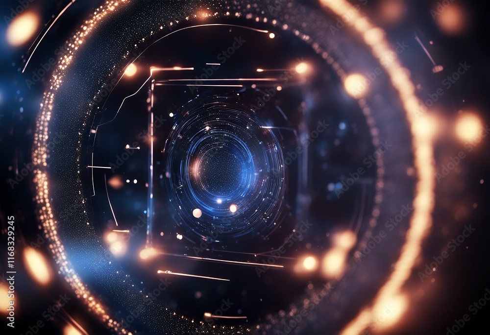 Aufkleber hud hologram glowing abstract display 3d particles consist futuristic blu object elemet