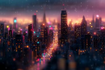 Obraz premium panoramic urban city with illuminated skyscrapers and smart pathways 