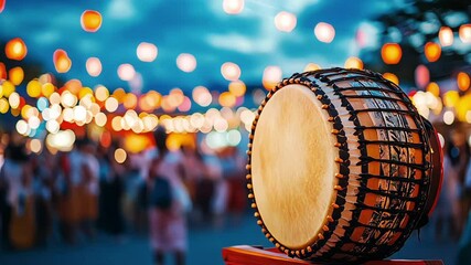 Vibrant Beats of the City: Taiko Drums at a Bustling Night Market - Powered by Adobe