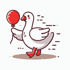 A cute cartoon swan holding a balloon in a white background