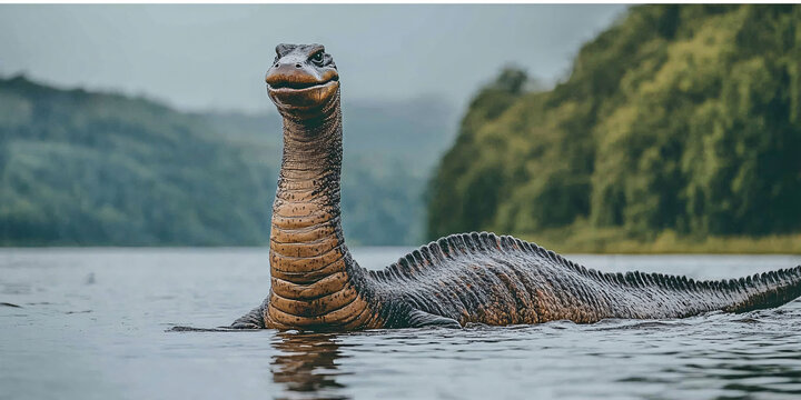 A majestic depiction of Nessie, the famous Loch Ness Monster,