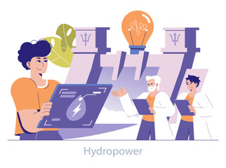 Hydropower. Flat Vector Illustration