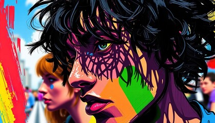 Naklejka premium vibrant Stonewall, reminiscent of a 90s grunge aesthetic, featuring bold brushstrokes
