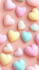 Obraz premium Colorful heart-shaped candies on a pastel background