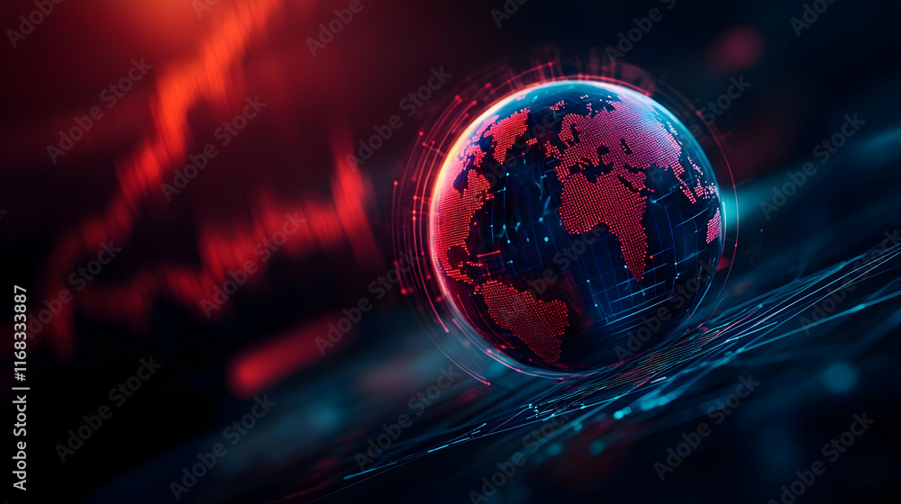 Poster a digital representation of the earth with a futuristic aesthetic, showcasing data visualization and