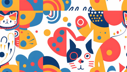 Abstract Cat Illustration, Colorful Geometric Pattern