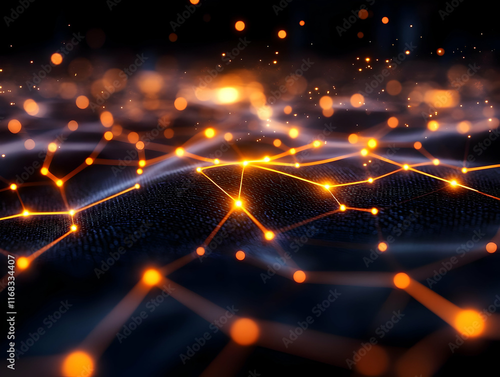 Poster abstract close-up of digital connections with glowing nodes representing data flow and technology in