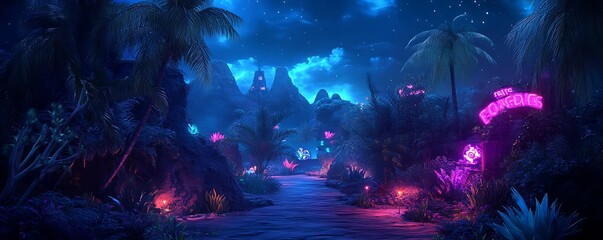 Fototapeta premium neon city view glowing with futuristic elements and illuminated pathways 