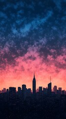 Fototapeta premium panoramic city skyline with vibrant gradients and abstract digital overlays 