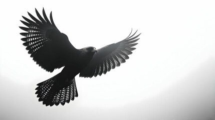 Obraz premium A majestic bird soaring through the sky, showcasing its powerful wings against a light background.
