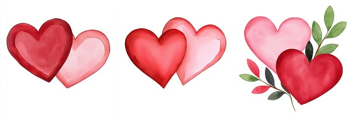 Obraz premium Valentine spark concept. Colorful watercolor hearts in various shades and styles.