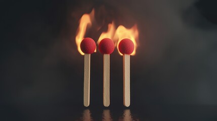 Three Matches Ignite Before A Fiery Background
