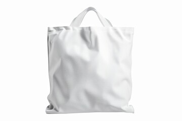 White fabric tote bag with handles, isolated.