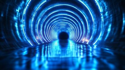 Obraz premium A futuristic tunnel illuminated with vibrant blue lights, creating a mesmerizing effect that draws the viewer into the depths.
