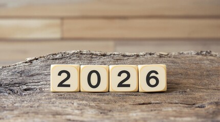 number 2026 on a textured wooden background. 