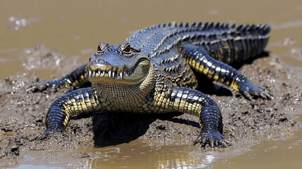 Obraz premium American alligator in muddy water.