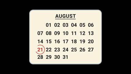 21 August Calendar Date Animation