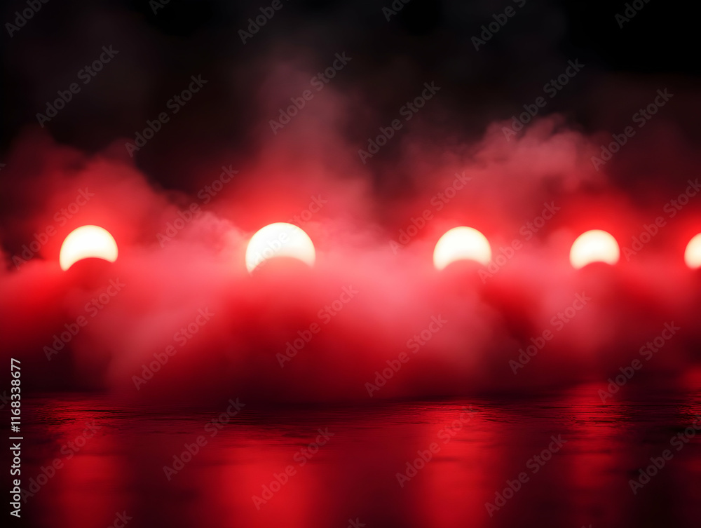 Poster a stunning display of red lights illuminating a smoky atmosphere, creating a captivating visual expe