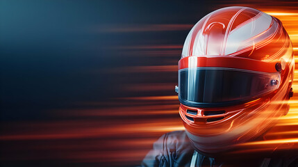 Obraz premium A dynamic shot of a racing helmet showcasing speed and adrenaline in motorsports.