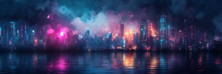 Obraz premium modern city landscape with vibrant elements and glowing futuristic overlays 