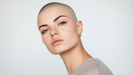 Naklejka premium Photo of a woman patient with a shaved head fighting against cancer,
