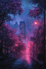 big urban glow in a panoramic view with illuminated buildings and soft gradients 