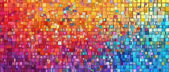 Fototapeta premium Colorful Pixelated Pattern with Sharp Square Tiles on Plain White Background for Modern Abstract Design