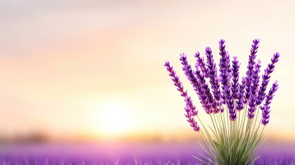 Naklejka premium A serene lavender field at sunset, symbolizing tranquility.