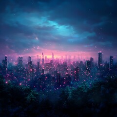 Obraz premium urban city glow in a panoramic view with soft light gradients and smart pathways 