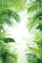 Lush green foliage frames a bright, serene background, evoking a tropical atmosphere.