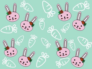 Cute bunny seamless pattern with carrots