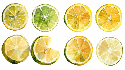 A vibrant display of fresh lemon and lime slices showcasing their juicy textures and bright colors.