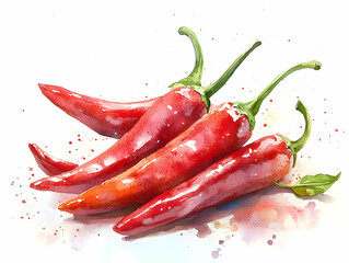 A vibrant illustration of fresh red chili peppers, showcasing their rich color and texture, perfect for food themes.