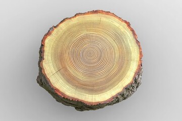 A cross-section of a tree trunk showcasing growth rings and natural textures.