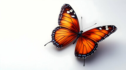 A vibrant orange butterfly rests gracefully on a light background, showcasing the beauty of nature's delicate creatures.