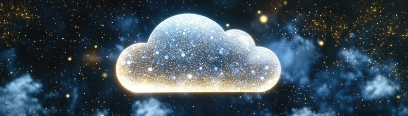 A glowing cloud filled with stars, representing digital storage or creativity.