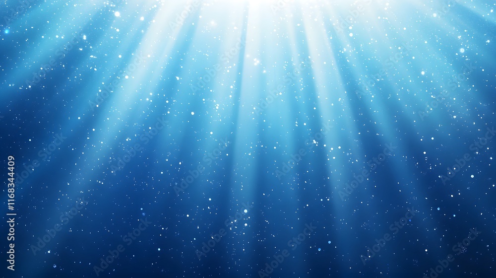 Poster blue abstract background with light rays and sparkles