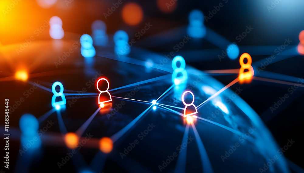 Poster abstract network of interconnected users, symbolizing digital communication and social connections i