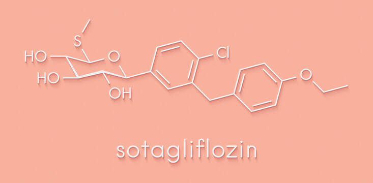 Sotagliflozin drug molecule. Skeletal formula.