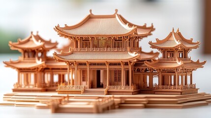 Fototapeta premium Intricate wooden model of a traditional Asian temple.
